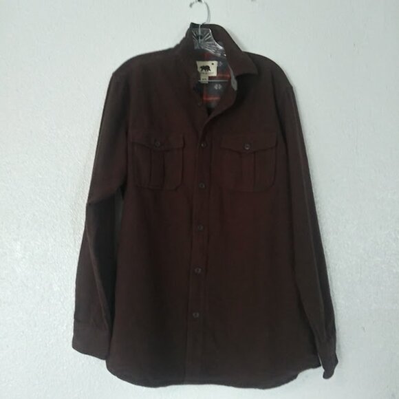 Dakota Grizzly Men's size M brown solid long sleeve button down western shirt - Picture 1 of 14